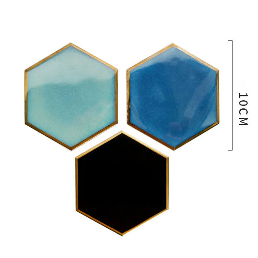 

Nordic Table Mat Set Coffee Table Mat 2Pcs Hexagon Gold-Plated Ceramic Coasters Hot Stand Pad Anti Slip Mug Coaster Placemats