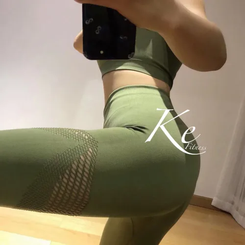 KE orange army green супер красота костюм для фитнеса женский полый бесшовный Высокая талия сексуальные штаны для фитнеса женские Беговые штаны для йоги - Цвет: Leggings Verde
