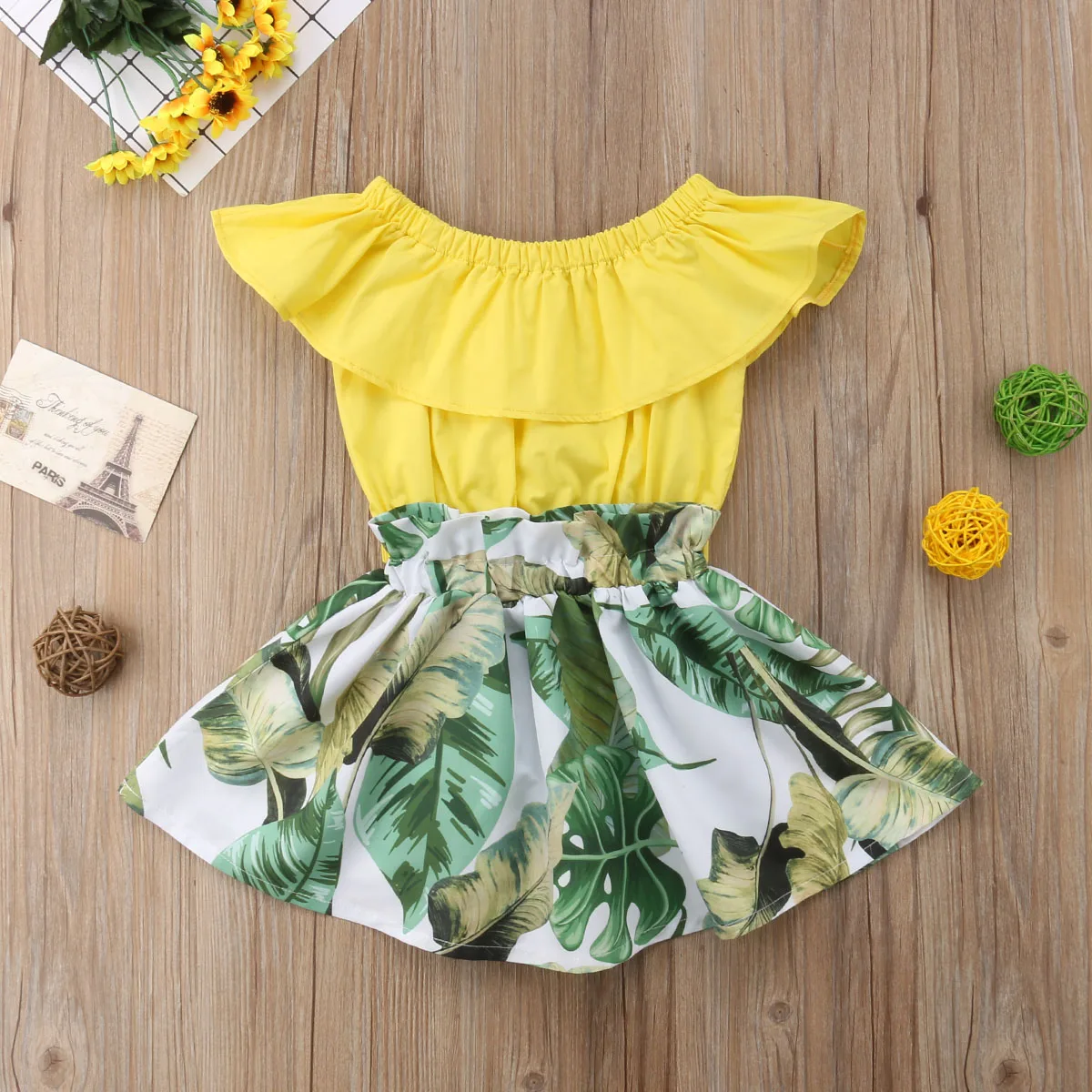 Новое поступление желтый укороченный топ с оборками для маленьких девочек юбка