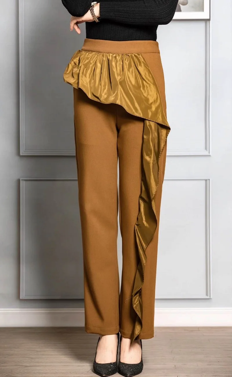 

New Top Quality Blazer Sets 2021 Autumn Winter Business Women Long Sleeve Blazer Coat+Ruffle Patchwork Skinny Pant Sets 2 Piece