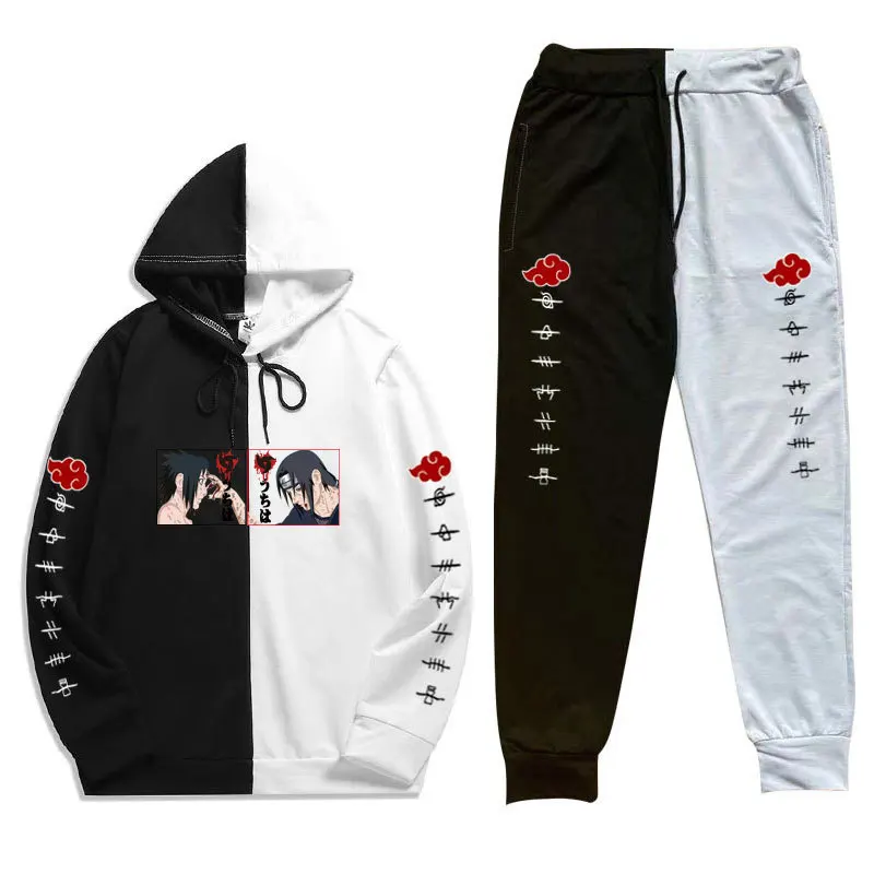 

Anime Printing Sasuke Kakashi Hoodies Pullover and Pants Harajuku Patchwork Thin Clothing 2 Piece Sets Sweatshirt Trousers
