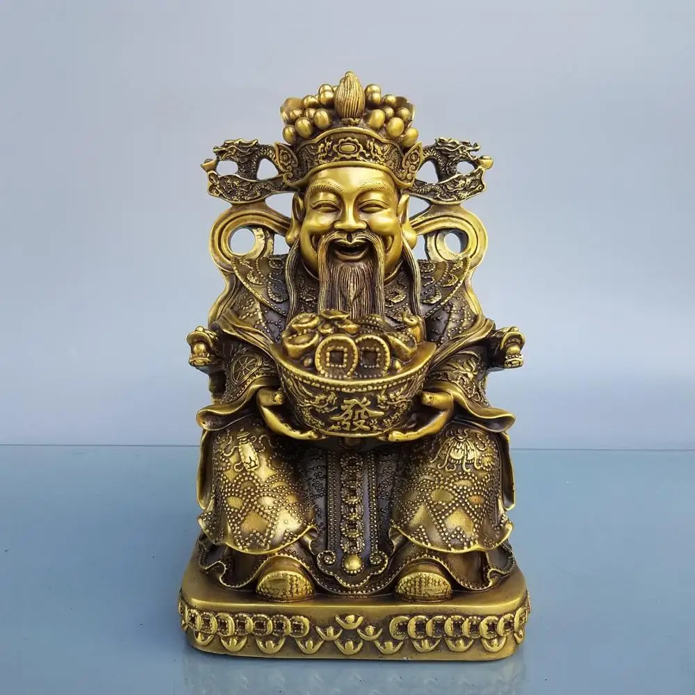 

15"Tibetan Temple Collection Bronze God of Wealth Buddha Statue God of Wealth Holds Ingot Gives Money Implication Lucky fortune