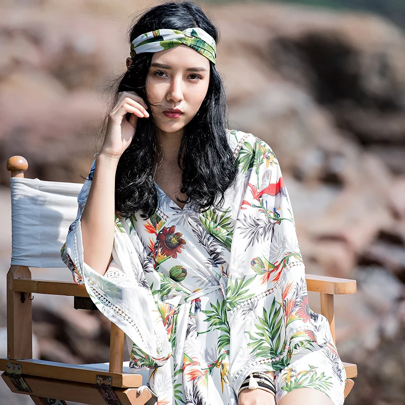 Holiday Summer Bohemian Women Dress 2020 New Plus size Chiffon Print Loose Batwing Sleeve Casual V-Neck Dresses Female YR110 es | Женская