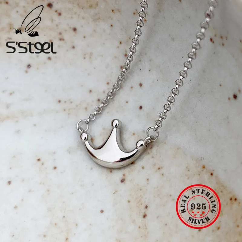 

S'STEEL Crown Necklaces Sterling Silver 925 For Women Minimalist Korean Long Pendants Necklace Cadena De Plata Ley 925 Jewellery