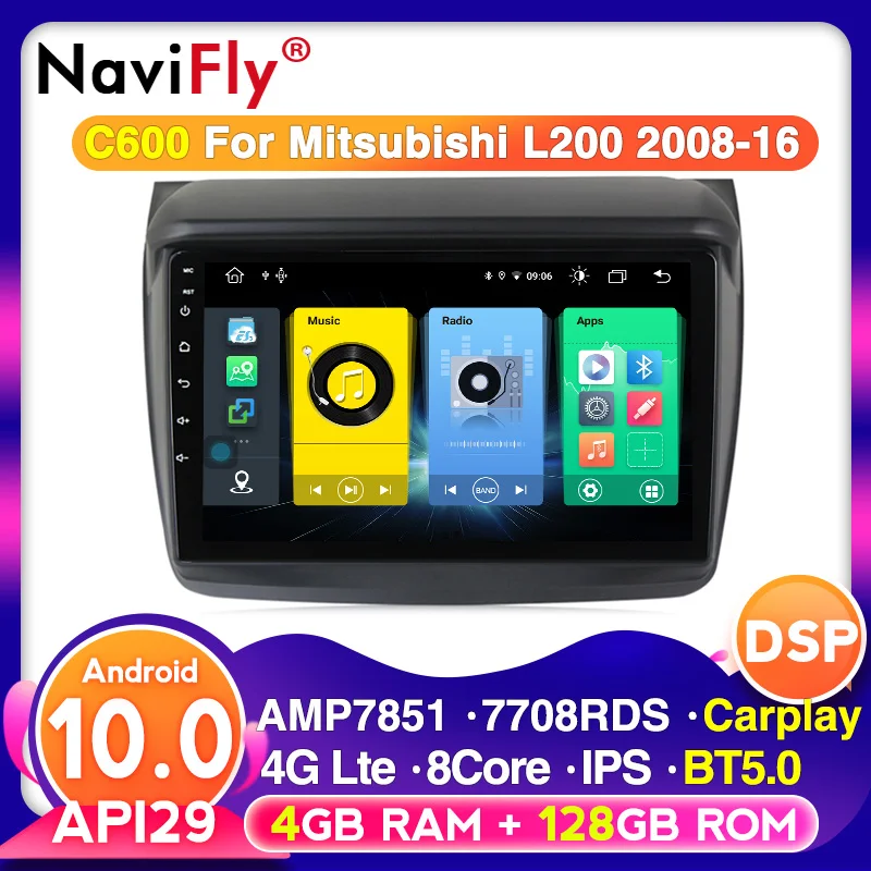 NaviFly Android10 8 ядер 4G RAM 128G ROM RDS для Mitsubishi L200 2008 2016 DSP плеер BT5.0 2din Авторадио Стерео