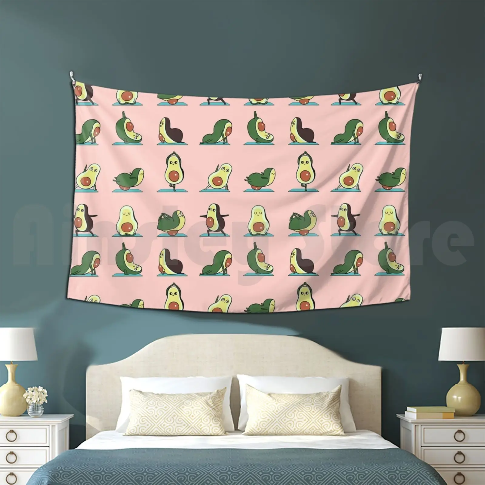 

Avocado Yoga In Pink Tapestry Living Room Bedroom Avocado Yoga