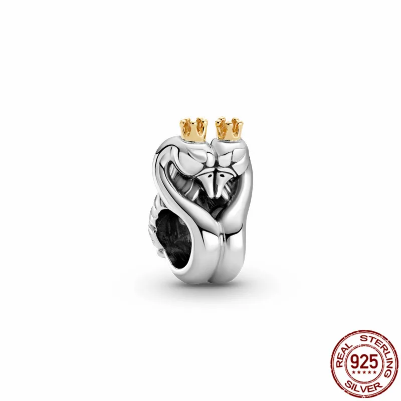 

Sterling Silver Two-tone Swan & Heart Charm Fit Original 3mm Bracelet&Bangle For Women Birthday Fashion Jewelry Gift 2021 New925