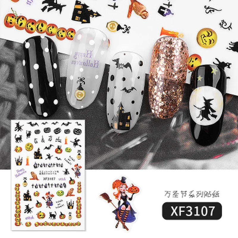 1PC Halloween Nail Sticker Water Self Adhesive Art Tattoo Spider Black Pumpkin Decals for DIY Decor Decorations | Красота и здоровье