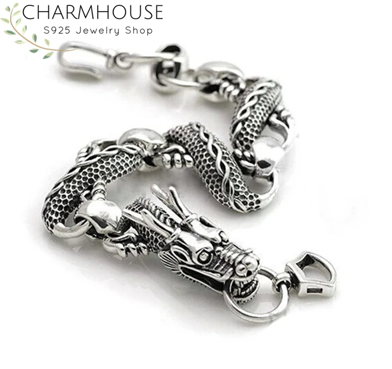 

Charmhouse Silver Bracelets For Men Black Dragon Chain Bangle Bracelet Pulseira Homme Wristband Vintage Jewelry Bijoux Gifts