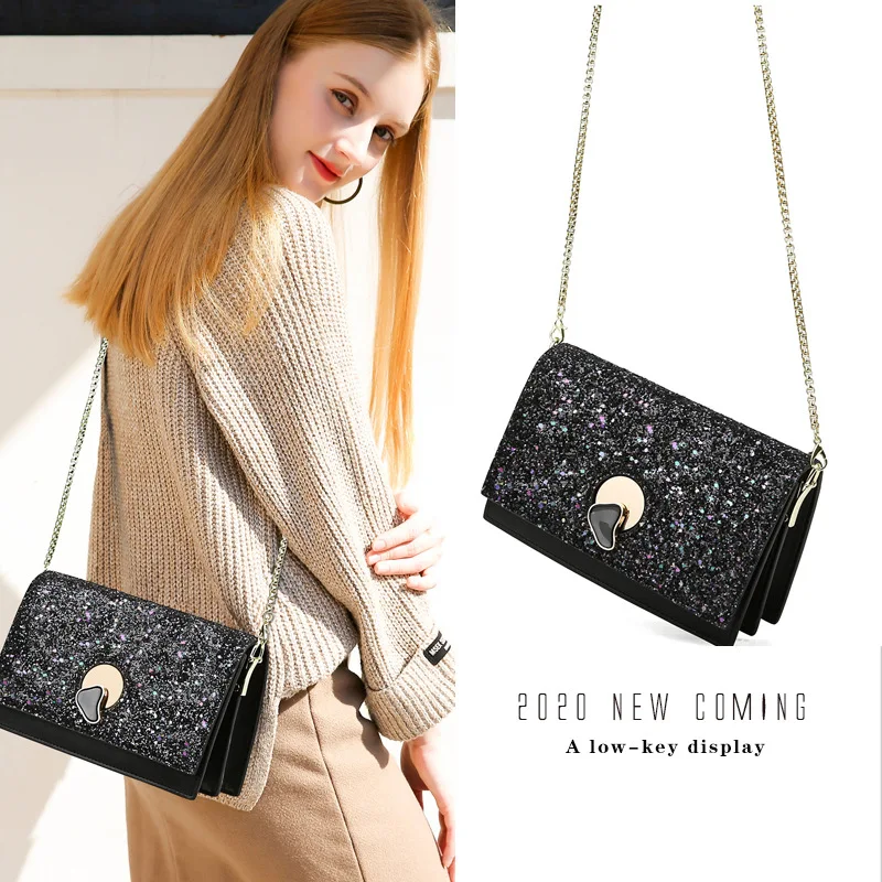 

100% Cow Leather Handbags 2021 Fashion Ladies Sequin Chain Messenger Shoulder Bag Purses and Handbags Luxury Designer Cc Gg