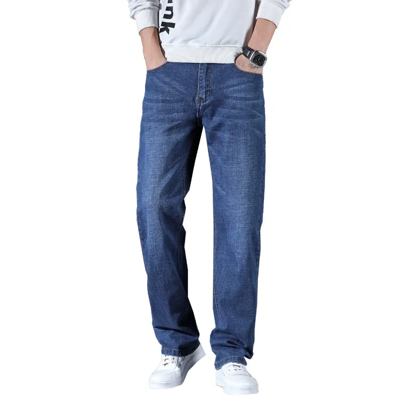 2021 Men Straight  Jeans Fashion Casual Cotton Elastic Loose Denim Pants Male Brand Classic Style Plus Size 40 42