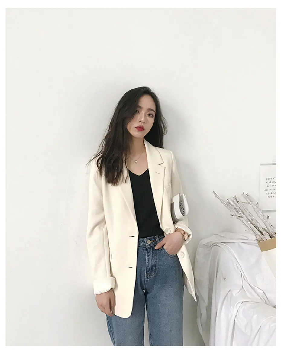 Casual Solid White Blazer Long Sleeve Women Blazers and Jackets Notched blazer mujer blaser feminino Suits Coats Female