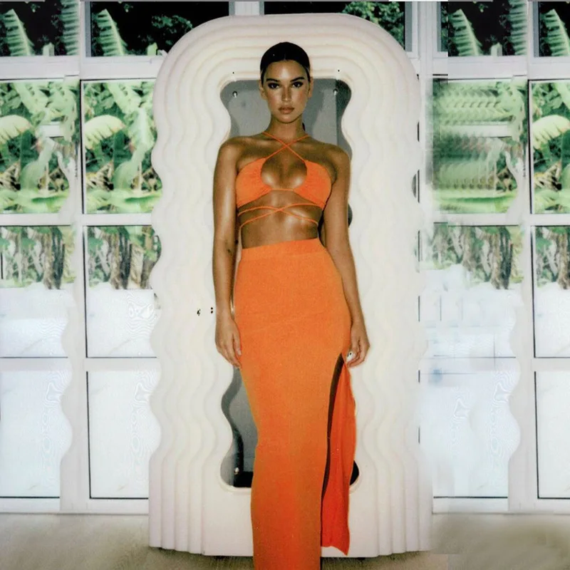 

Sexy Bodycon Dress Sets Night Club Party Outfit Women 2Piece Set Strapless Crop Top Summer Maxi Dress 2021 Skirts Suits 2021