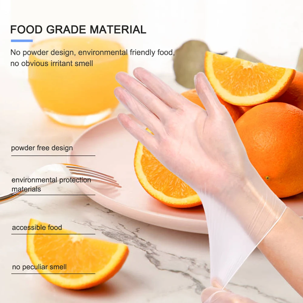 

100 PCS Transparent Disposable PVC Gloves Dishwashing Kitchen Latex Rubber Garden Gloves Universal For Home Cleaning