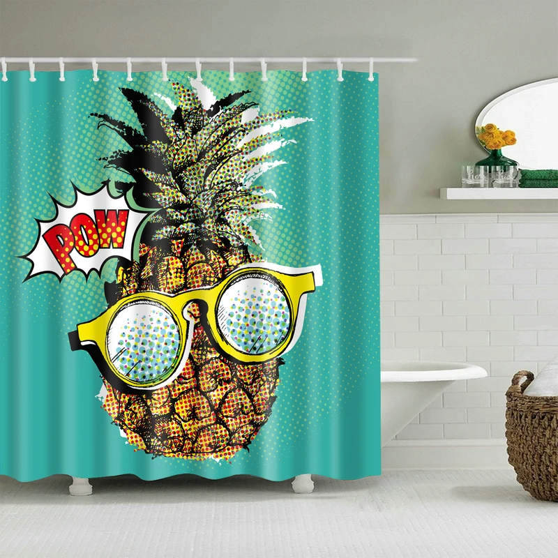 

Pineapple Fruit Shower Curtain Set with 12 Hooks Bathroom Decoration Washable Polyester