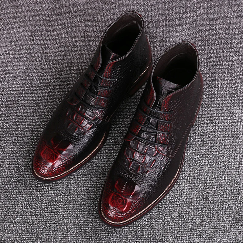 

famous brand men's fashion punk nightclub dresses soft leather boots alligator grain shoes handsome bottes ankle botas hombre