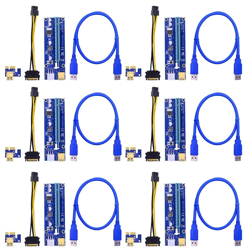 

6pcs Golden VER009 USB 3.0 PCI-E Riser VER 009S Express 1X 4x 8x 16x Extender Riser Adapter Card SATA 15pin to 6 pin