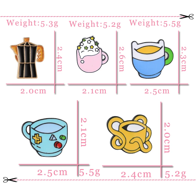 Creative Coffee Machine Cup Collection Brooch Cartoon Daily Enamel Pin Backpack Shirt Collar Label Pins Badge Funny Kids Jewelry