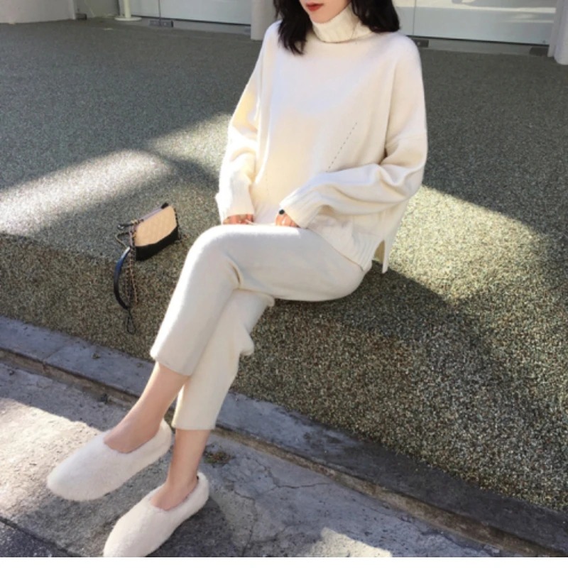 Весенне зимний трикотажный спортивный костюм водолазка свитера Модный женский