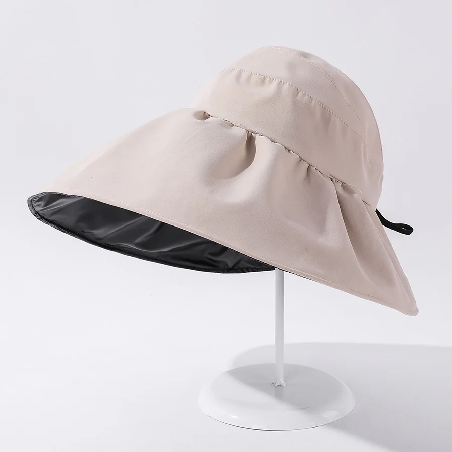 

COKK Summer Hats For Women Sun Uv Protection Foldable Sunshade Empty Top Black Wide Brim Beach Hat Outdoor Sunhat Visor New Hot