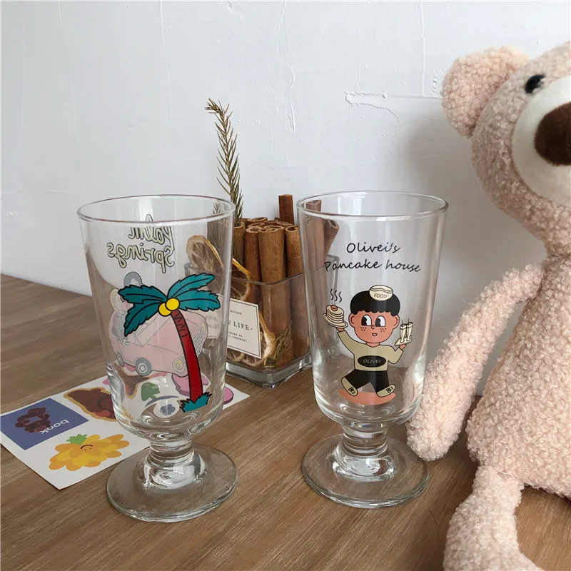

Cartoon Cute Transparent Trend INS Style 280ml Glass Milk Glass Whiskey Glass Cocktail Glass