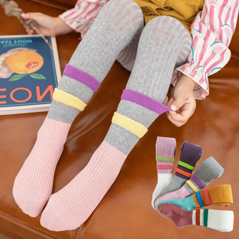 

Kids Tights for Girls Cotton Pantyhose Multi-color Polyester Toddlers High Knee Socks Leg Stockings Kids Infant Knitted Tights