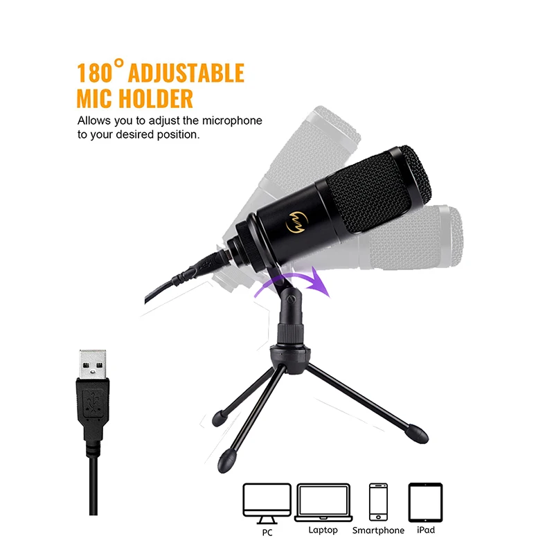 Usb микрофон для компьютера, игр, чата, микрофон с подставкой, штатив, металлический проводной микрофон для речевых игр, конденсаторный микрофон для ПК