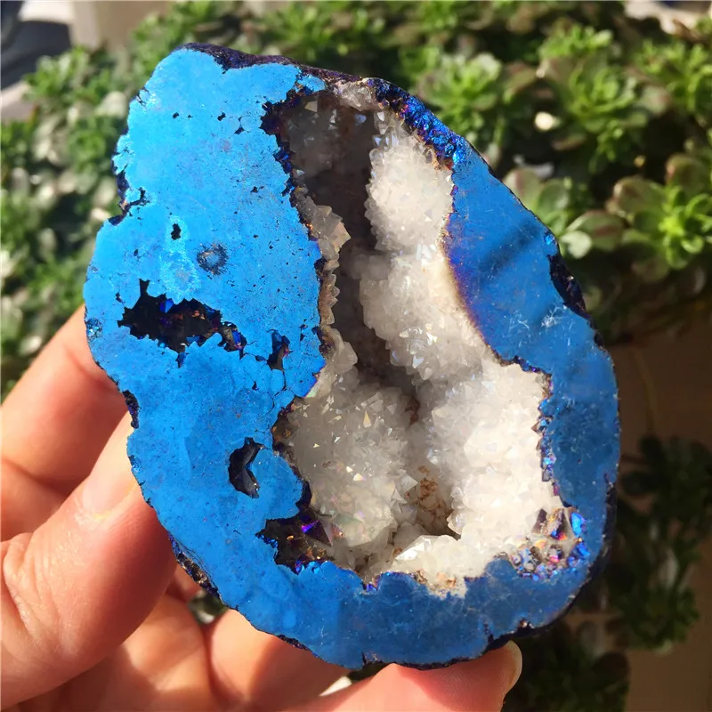 1 шт. красивый синий Ангел Aura кварцевый кристалл Geode титановый висмут силиконовый