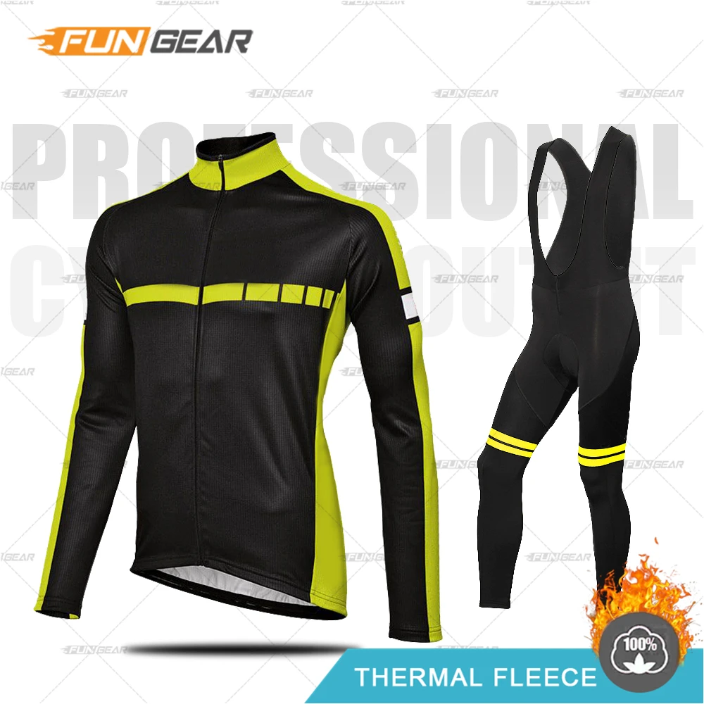BIB SET Зимняя одежда для велоспорта, теплая одежда, Ropa Ciclismo Invierno, комплект из джерси с длинными рукавами для верховой езды, теплая флисовая форма, комплект со штанами - Цвет: BIB SET