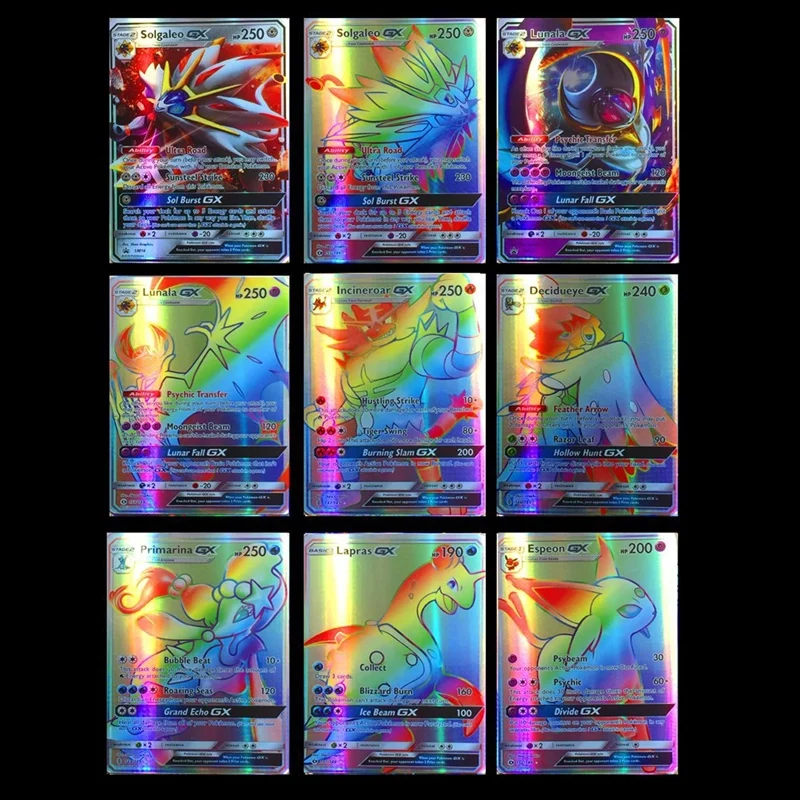Игрушки Pokemons 120 шт 115GX 5 мега не повторять Сияющие карты игра битва Carte торговля детская карта покемона игрушка
