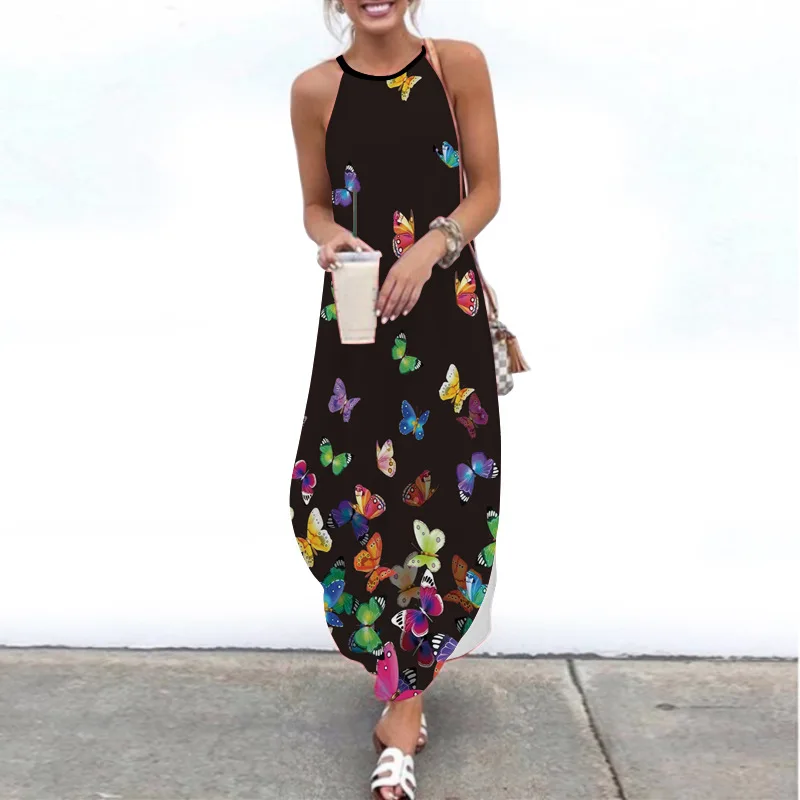 

2021 European and American Fashion Women's Sexy Suspender Skirt Printed Loose and Comfortable Long Skirt Amazon Vest Dress