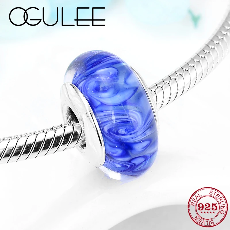 Женский браслет из стерлингового серебра 925 пробы с голубым розовым вихревым