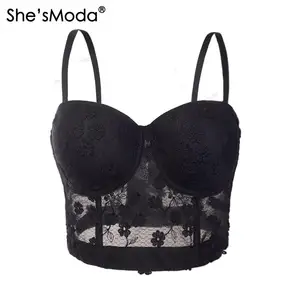 Женский сетчатый бюстье She'sModa, бюстгальтер пуш-ап с цветочным принтом, укороченный топ, корсет, размера плюс
