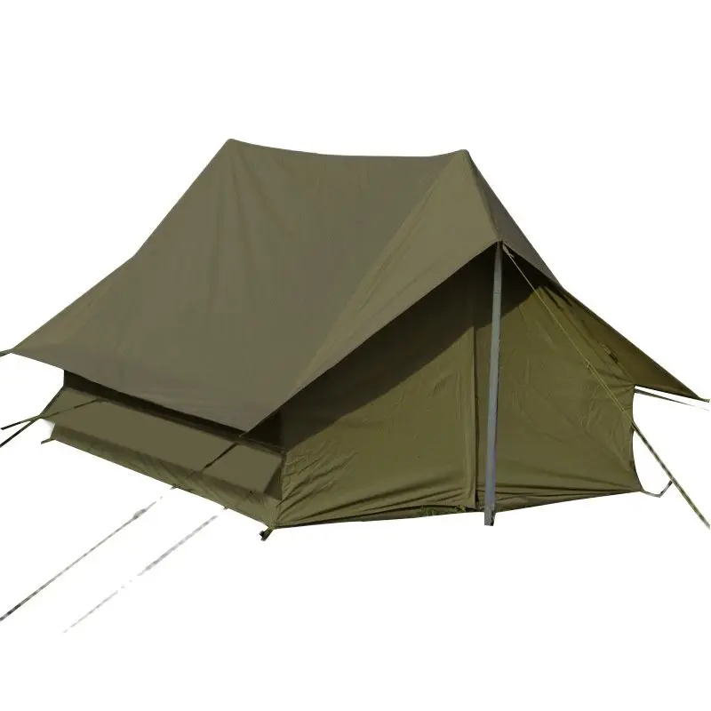 

Outdoor camping retro tent 2 people self-driving tour camping rainproof cabin type A tent Oxford cloth army green