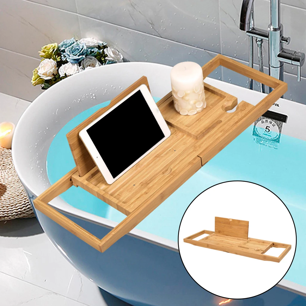 Bandeja de madera para baño, accesorio extensible para bañera, puente, estante para wint Book/Tablet, soporte para velas de vino