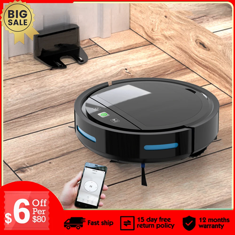 

Robot Vacuum Cleaner APP Remote Control 2500Pa Suction Low Noise 2000mAH Anti-Drop U-shape Path One-click Start Auto-charge