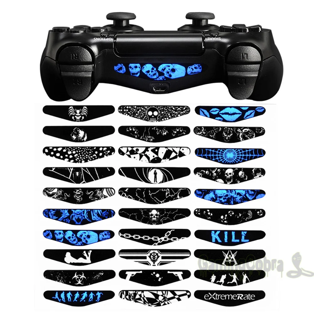 eXtremeRate Trap Skull 30 Pcs Light Bar Cover Sticker Skin for PS4 Slim Pro Controller