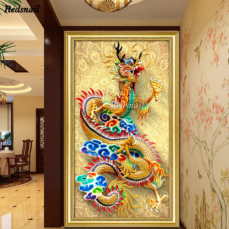 

large Chinese dragon 5D DIY mosaic full Square round drill diamond painting crossstitch Diamond 5D Embroidery Wall Art EE1219