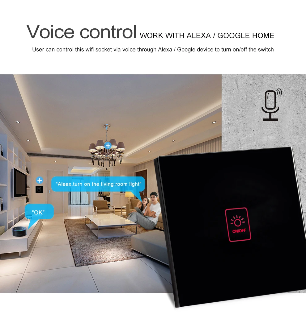 Tuya WiFi Smart Touch Switch 300 Вт/панель управления каналом приложение Smart Life Совместимо с Amazon Alexa и Google Home control
