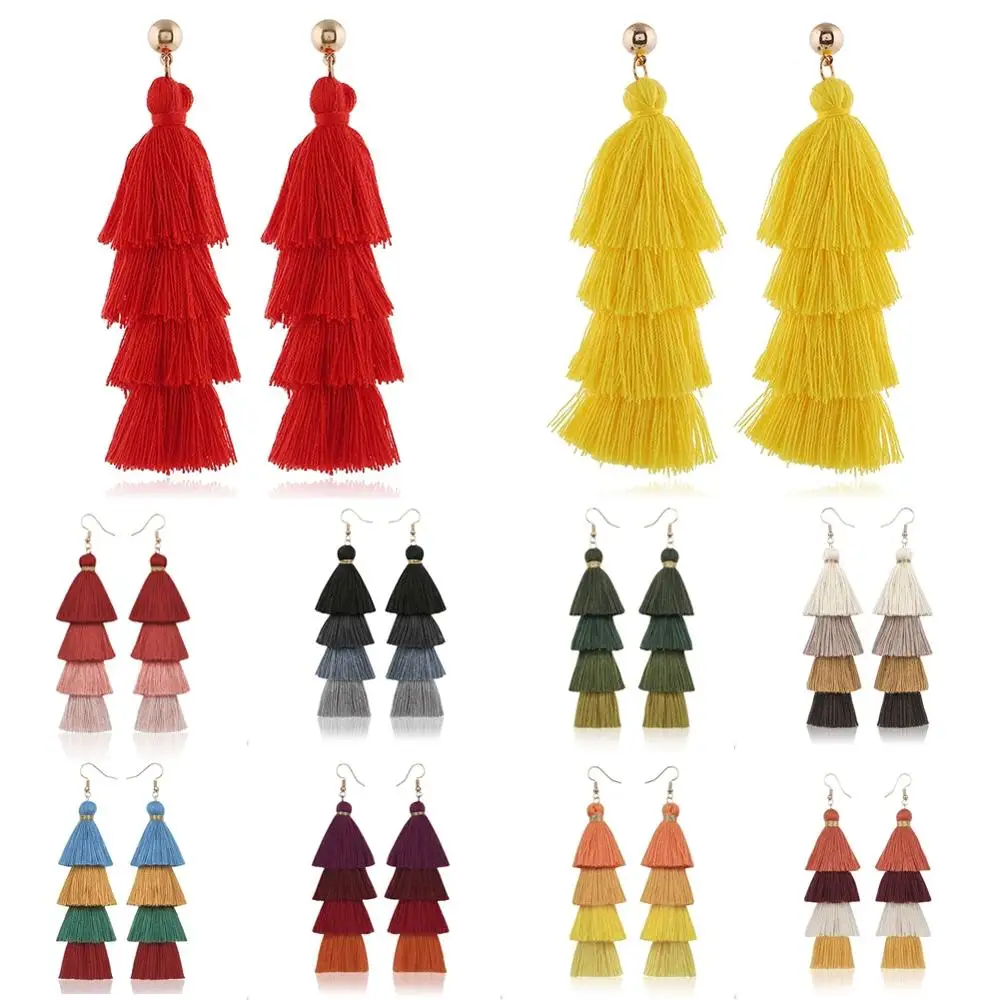 Богемные модные длинные висячие серьги с бахромой Многослойные Висячие Женские