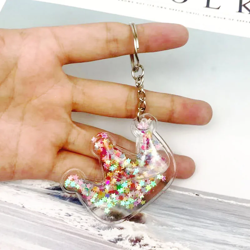 Зыбучие пески Звезда любви жидкости кольцо для ключей брелки пара Женские брелок
