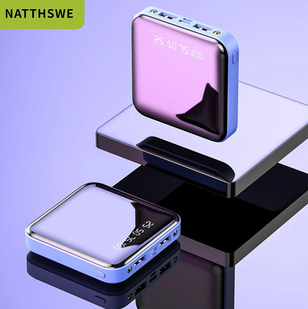 NATTHSWE Mini Power Bank 10000 мАч для iPhone 7 Xiaomi Mi Powerbank Pover зарядное устройство с двумя портами