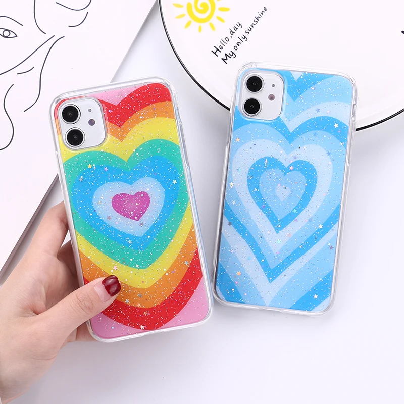 

Soft Silicone Latte Love Coffee Heart Glitter Phone Cases For iPhone 12 11 13Pro Max XR XS Max 8Plus Soft Transparent Back Cover