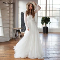verngo fairy dotted tulle long sleeves wedding dress 2021 vintage bateau neck a line floor length simple bridal dresses