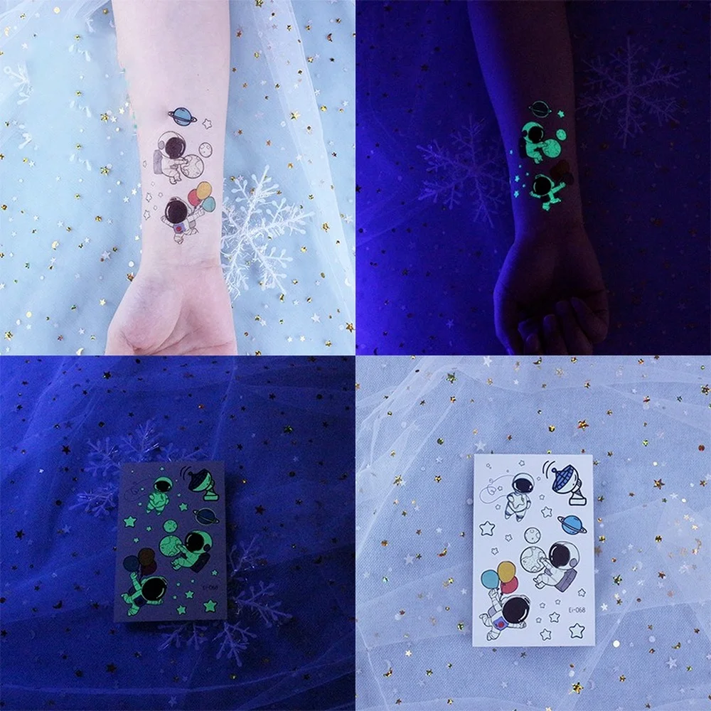 Светящийся астронавт Вселенная временные татуировки наклейки для детей