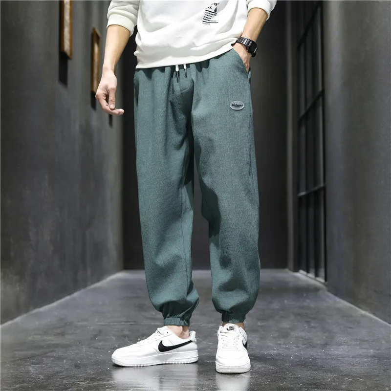 

Summer Quick-Dry Men Casual Pants Loose Big Size Male Sport Pants Japanese Korean Style Drawstring Tie Feet Trousers