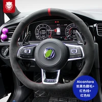 real alcantara steering wheel cover for vw touareg ehybrid touareg polo golf r t cross bora jetta grip cover car accessories