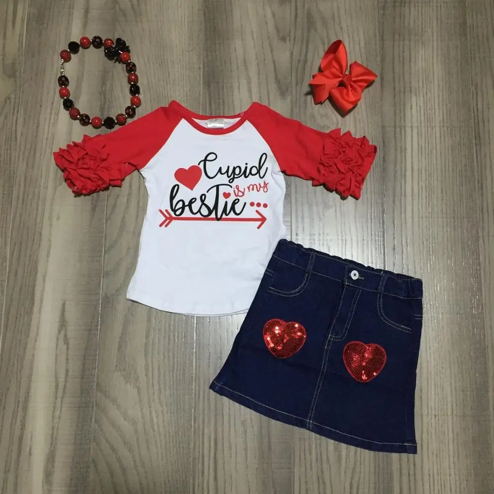 Одежда для маленьких девочек комплект из хлопковой джинсовой юбки на День