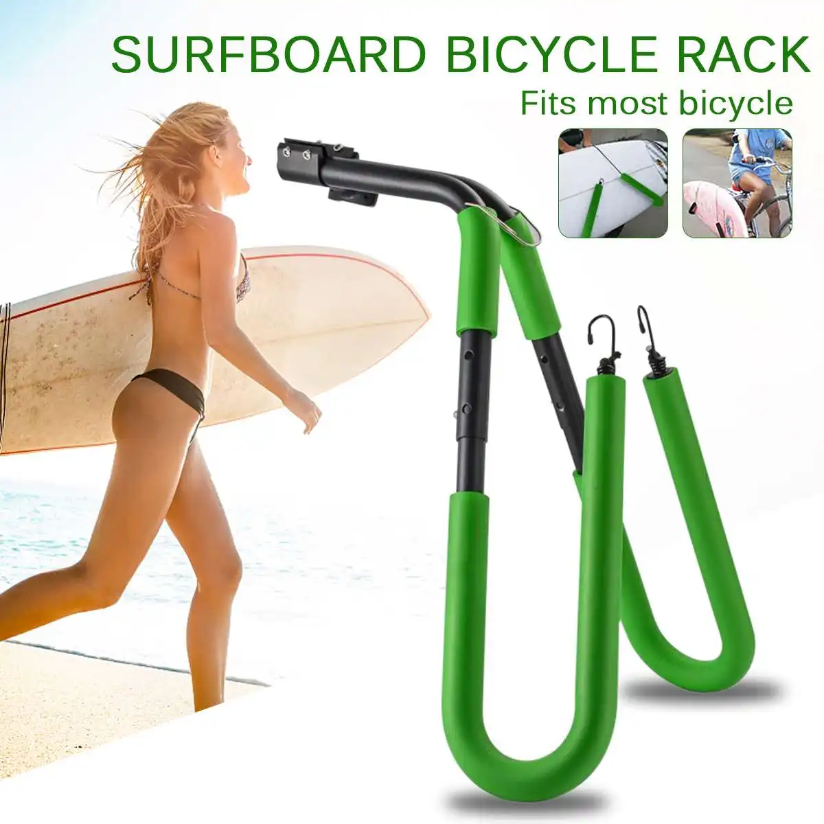 Green bike Surfboard rack 8 inch 25-32mm Bike holder Bicycle Surfing Carrier Mount To Seat Posts Wakeboard bicycle accessories