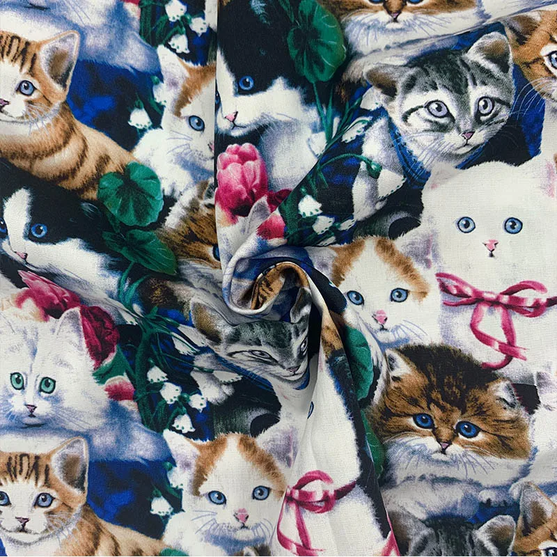 Детская хлопковая ткань с принтом кошки 110 см ширина 100% | Дом и сад